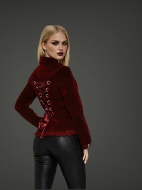 Gothic Burgundy Velvet Lace Jacket